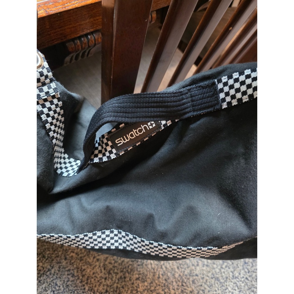 Vintage Swatch Canvas Duffel Bag Black Checkered Clock Face Retro 80s Gear Bag - Picture 6 of 16